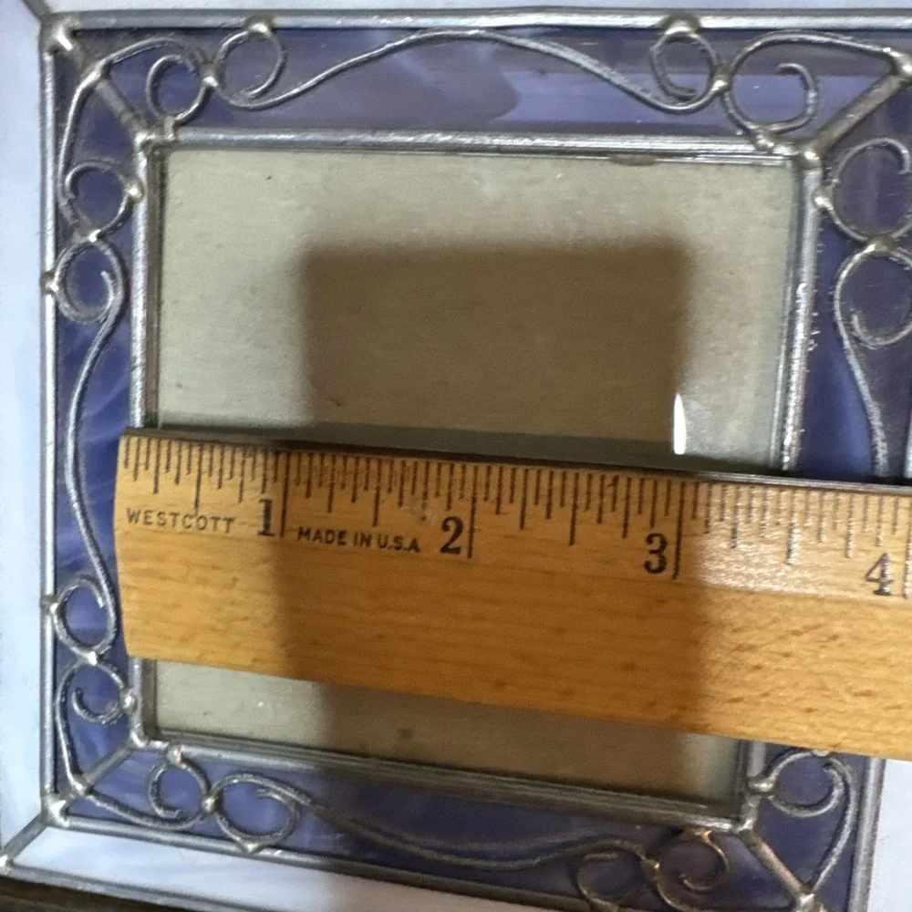 Vintage Stained Glass Picture Frame Purple 3.5